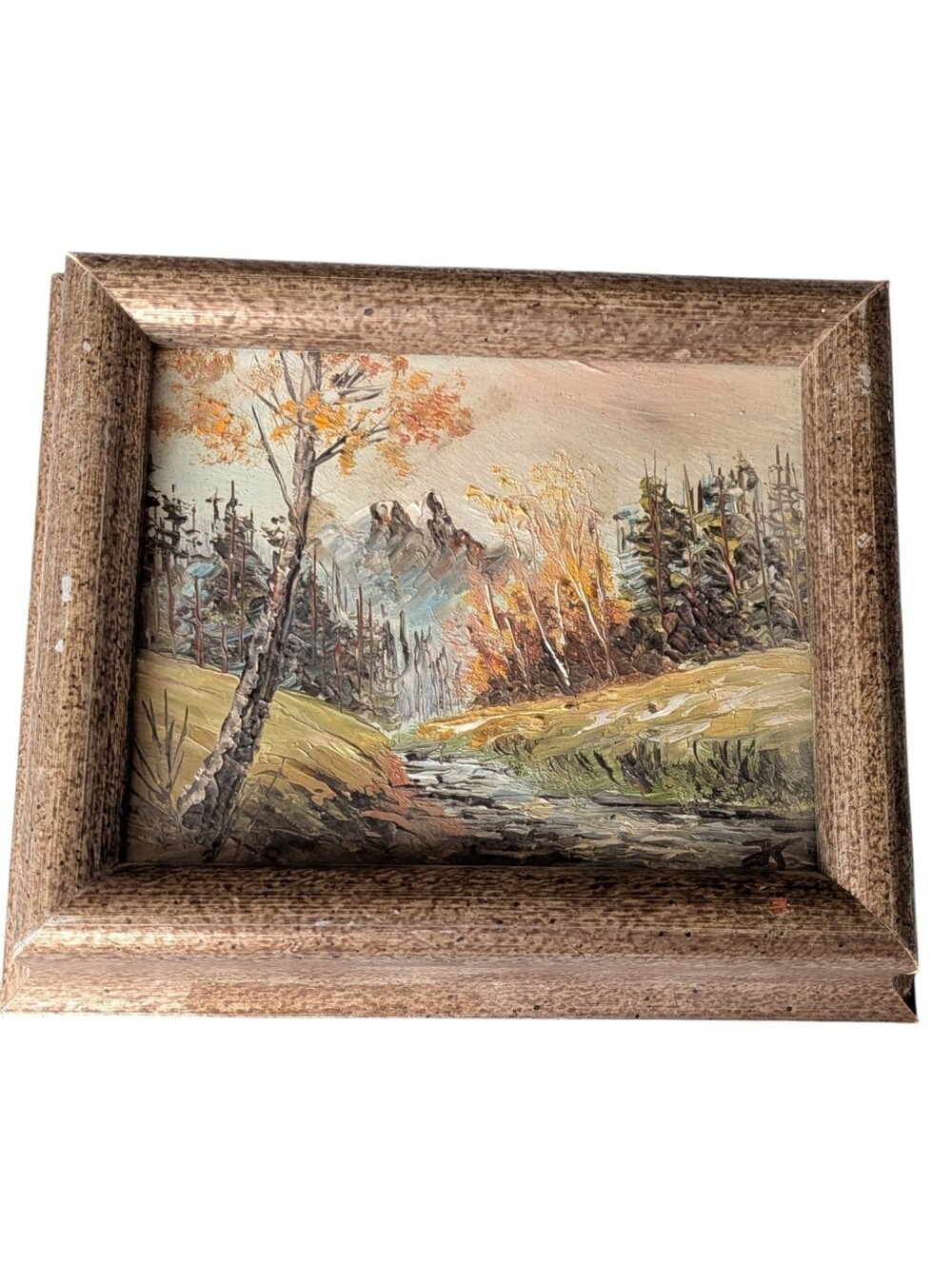 Framed Original Autumn Landscape Mini Oil Painting Framed Signed Unknown Artist